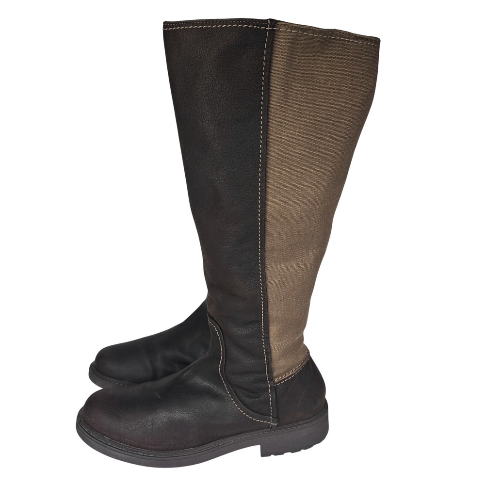 Clarks Tall Boots Brown Leather Canvas Mixed Media Gorpcore Womens 9.5